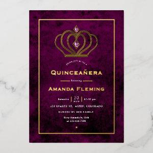 Purple and Gold Gemstone Crown Quinceañera Foil