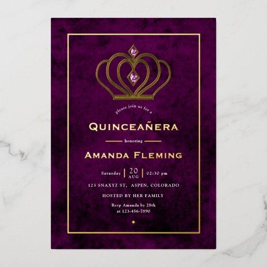 Purple and Gold Gemstone Crown Quinceañera Foil
