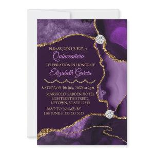 Purple and Gold Glitter Agate Quinceanera