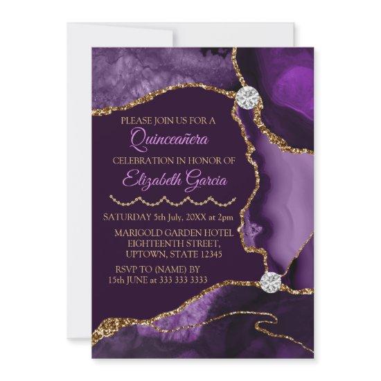 Purple and Gold Glitter Agate Quinceanera