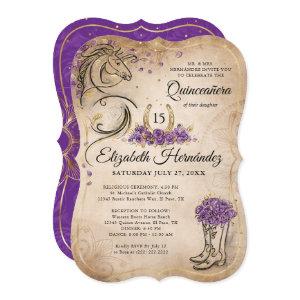 Purple and Gold Quinceañera Rustic Horse Birthday