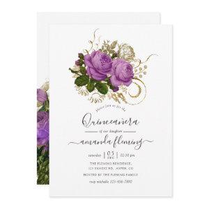 Purple and Gold Vintage Chic Floral Quinceañera