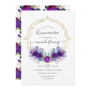 Purple and Gold Vintage Peacock Floral Quinceañera