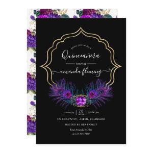 Purple and Gold Vintage Peacock Floral Quinceañera