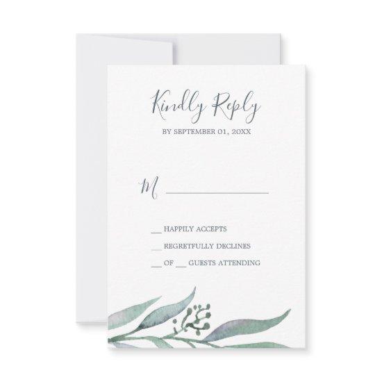 Purple and Green Eucalyptus Simple RSVP Card