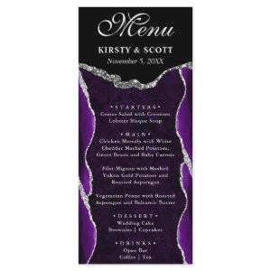 Purple and Silver Faux Glitter Agate Wedding Menu