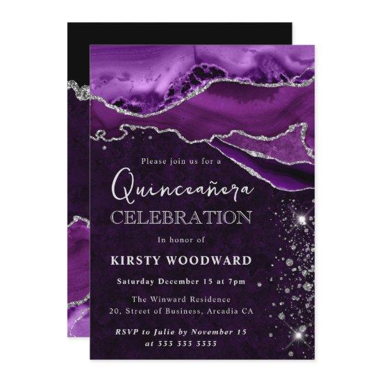 Purple and Silver Glitter Agate Quinceanera