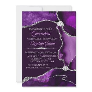 Purple and Silver Glitter Agate Quinceanera