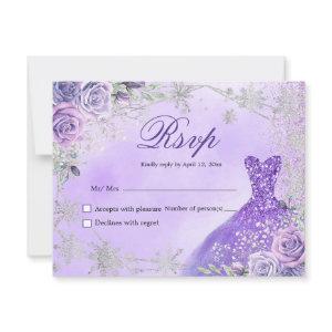 Purple and Silver Mis Quince RSVP Card