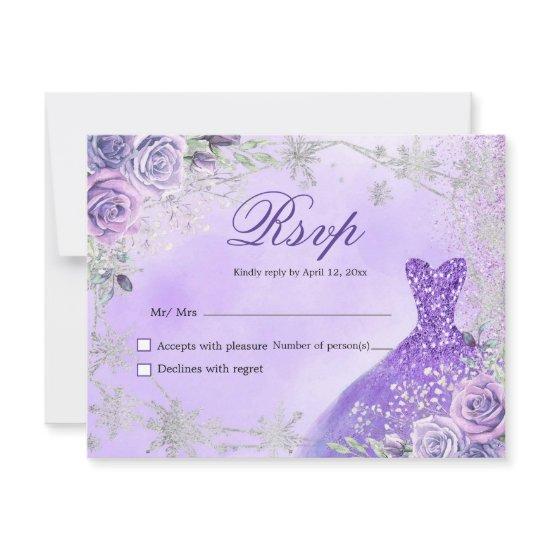 Purple and Silver Mis Quince RSVP Card