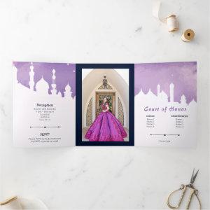 Purple Arabian Nights Watercolor Quinceañera Tri-F Tri-Fold