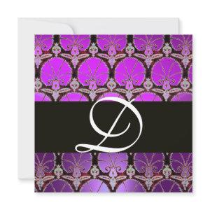 PURPLE BLACK  DAMASK CARNATIONS MONOGRAM