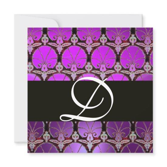 PURPLE BLACK  DAMASK CARNATIONS MONOGRAM