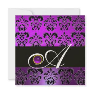 PURPLE BLACK DAMASK MONOGRAM AMETHYST GOLD METAL