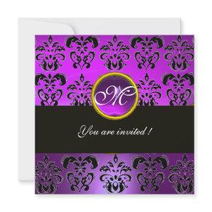 PURPLE BLACK  DAMASK MONOGRAM,amethyst