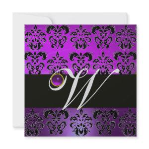 PURPLE BLACK DAMASK MONOGRAM AMETHYST SILVER METAL
