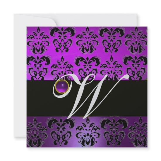 PURPLE BLACK DAMASK MONOGRAM AMETHYST SILVER METAL