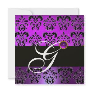 PURPLE BLACK DAMASK MONOGRAM AMETHYST WHITE ICE