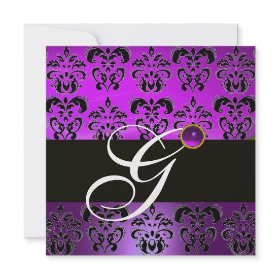 PURPLE BLACK DAMASK MONOGRAM AMETHYST WHITE ICE