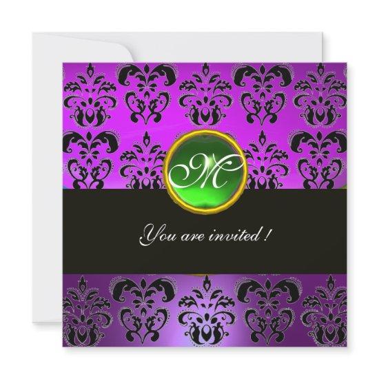 PURPLE BLACK  DAMASK MONOGRAM,green emerald