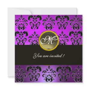 PURPLE BLACK  DAMASK MONOGRAM, grey agate