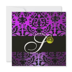 PURPLE BLACK DAMASK MONOGRAM YELLOW TOPAZ Gold