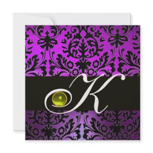 PURPLE BLACK DAMASK MONOGRAM YELLOW TOPAZ
