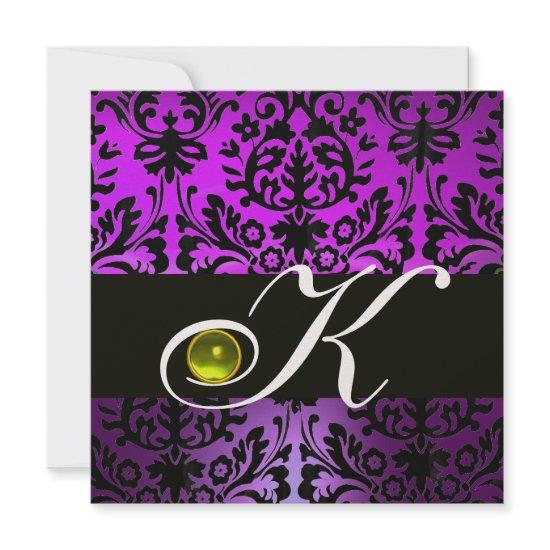 PURPLE BLACK DAMASK MONOGRAM YELLOW TOPAZ