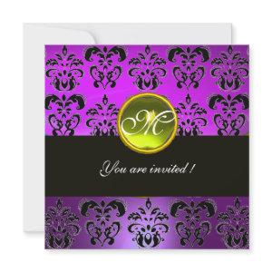 PURPLE BLACK  DAMASK MONOGRAM, yellow topaz