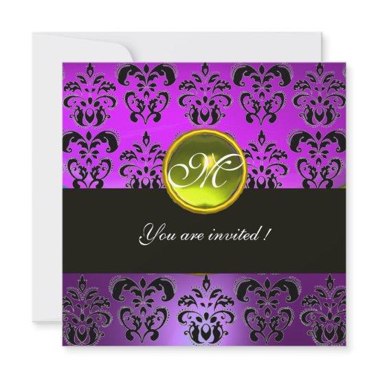 PURPLE BLACK  DAMASK MONOGRAM, yellow topaz