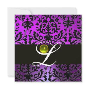 PURPLE BLACK DAMASK MONOGRAM YELLOW TOPAZ