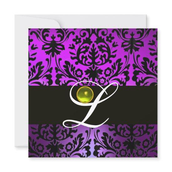 PURPLE BLACK DAMASK MONOGRAM YELLOW TOPAZ