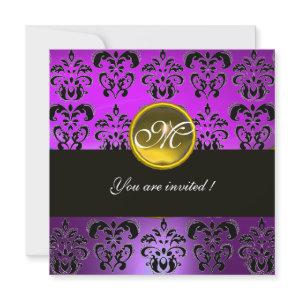 PURPLE BLACK  DAMASK MONOGRAM, yellow topaz