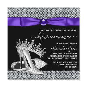 Purple Black Diamond Tiara Shoe Quinceanera