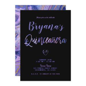 Purple Black Gold Marble Chic Glam 15 Quinceañera