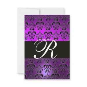 PURPLE  BLACK WHITE  DAMASK MONOGRAM RSVP