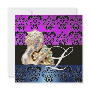 PURPLE BLUE ,BLACK, WHITE DAMASK JEWEL MONOGRAM