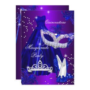 Purple & Blue Dress masquerade Quinceanera Invite