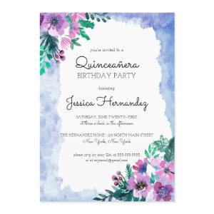 Purple Blue Floral Watercolor Quinceañera Birthday