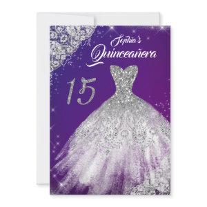 Purple Blue Lace Diamond Sparkle Gown Quinceanera