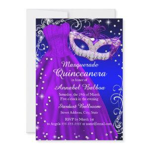 Purple Blue Mask & Dress Masquerade Quinceanera