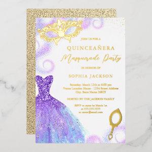 Purple Blue Masquerade Party Dress Quinceanera  Foil
