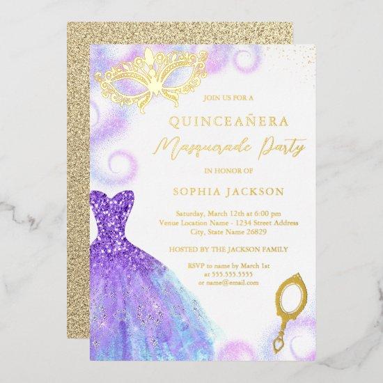 Purple Blue Masquerade Party Dress Quinceanera  Foil