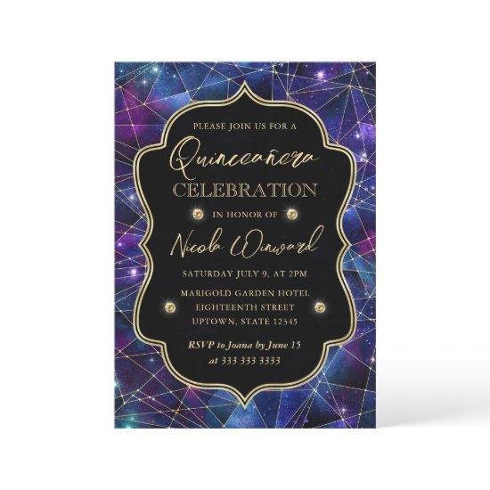 Purple & Blue Midnight Crystal Galaxy Quinceanera