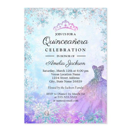 Purple Blue Sparkle Snowflakes Winter Quinceanera
