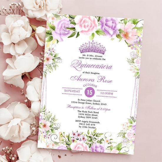 Purple Blush Boho Floral Quinceañera 15th Birthday
