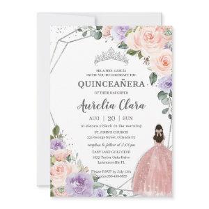 Purple Blush Floral Rose Dress Silver Quinceañera