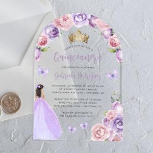 Purple Blush Floral Roses Watercolor Quinceañera Acrylic