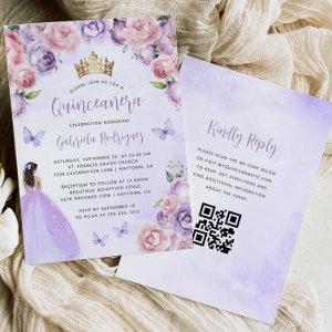 Purple Blush Floral Watercolor QR Code Quinceañera
