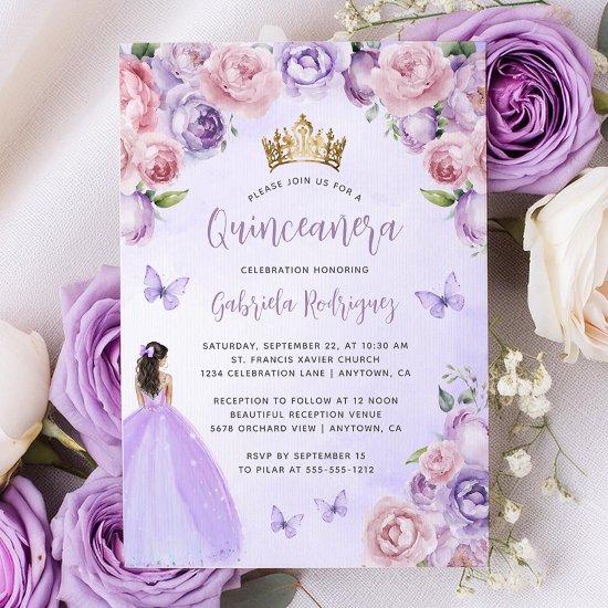 Purple Blush Floral Watercolor Quinceañera